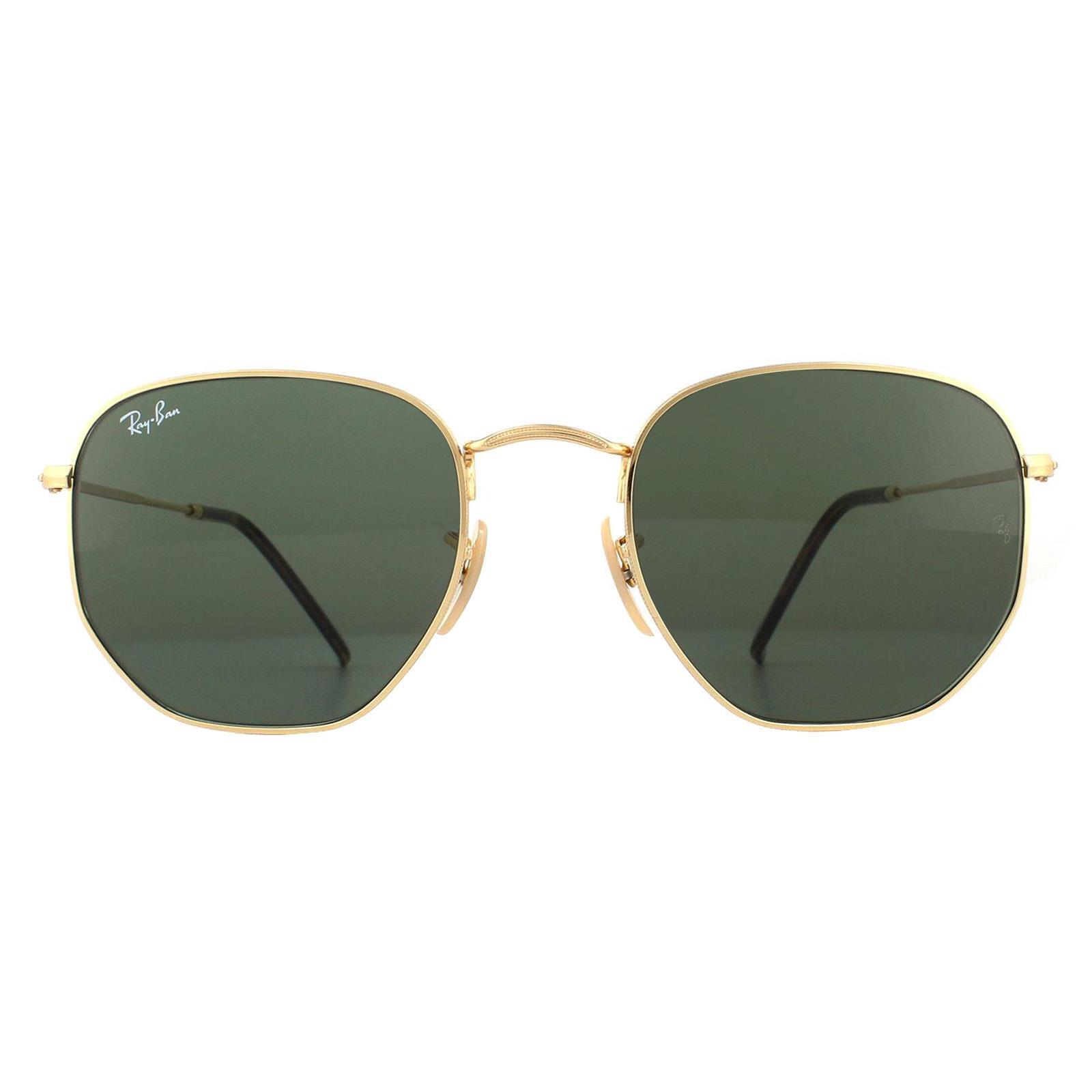 Ray-Ban Square Unisex Gold Green Sunglasses