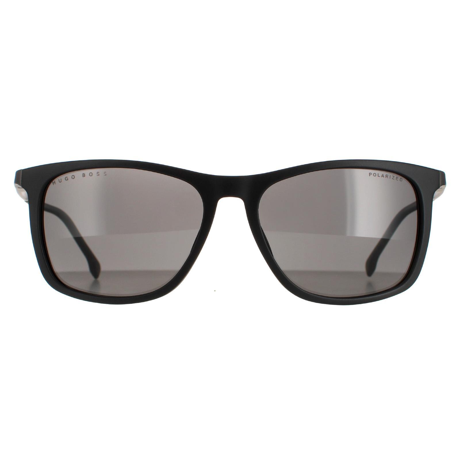 Hugo Boss Rectangle Mens Matte Black Grey Polarized Sunglasses