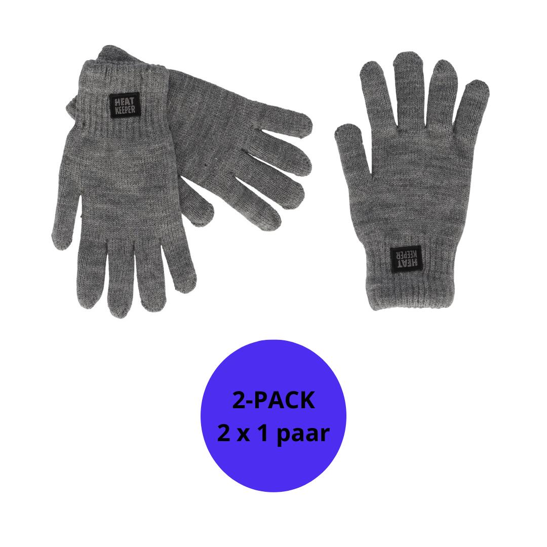 HEAT KEEPER Heatkeeper - Gebreide thermo handschoenen - Heren - Midden Grijs - 2-Paar