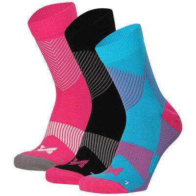 Xtreme - sport compressie quarter sokken - 3-pak - unisex - multi roze