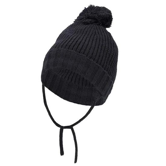 Bonnet d'hiver pour garçon côtelé bleu marine avec pompon 2 à 4 ans