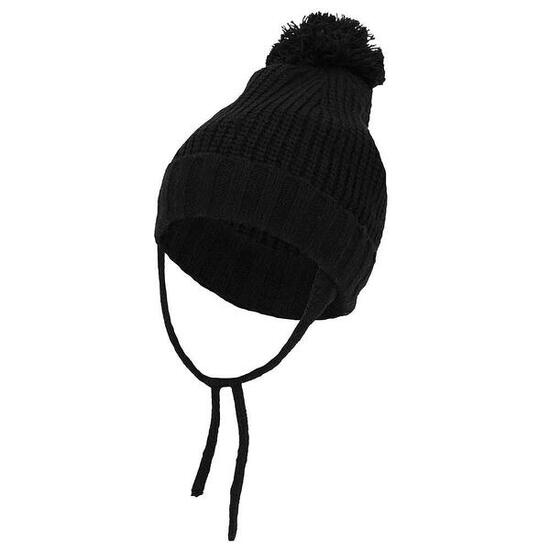 Bonnet d'hiver côtelé pour garçon pompon noir 2 à 4 ans