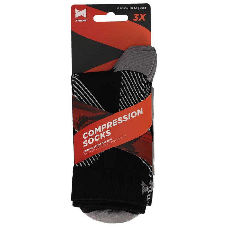 Xtreme – Sport-Kompressions-Viertelsocken – 3er-Pack – Unisex – Multi Schwarz 5/7