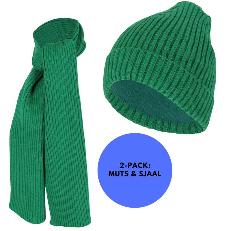 Heatkeeper - Muts & Sjaal jongens - Ribbed - Effen - Groen