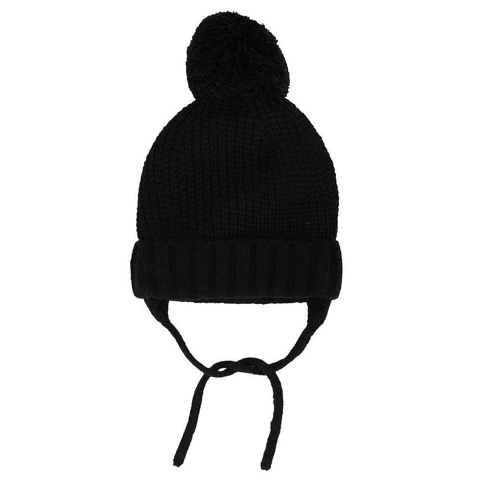 Cappello invernale a coste da bambino con pon-pon nero taglia 4-8 anni 2/3