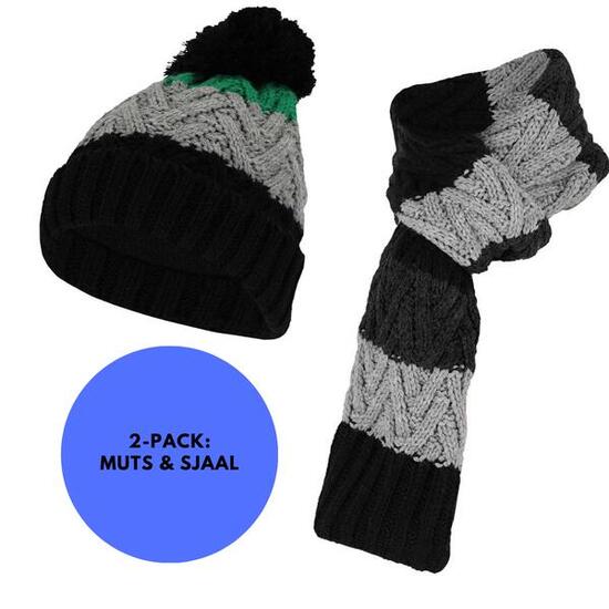Ensemble d'hiver pour garçon bonnet et écharpe vert/noir multicolore 2 à 4 ans