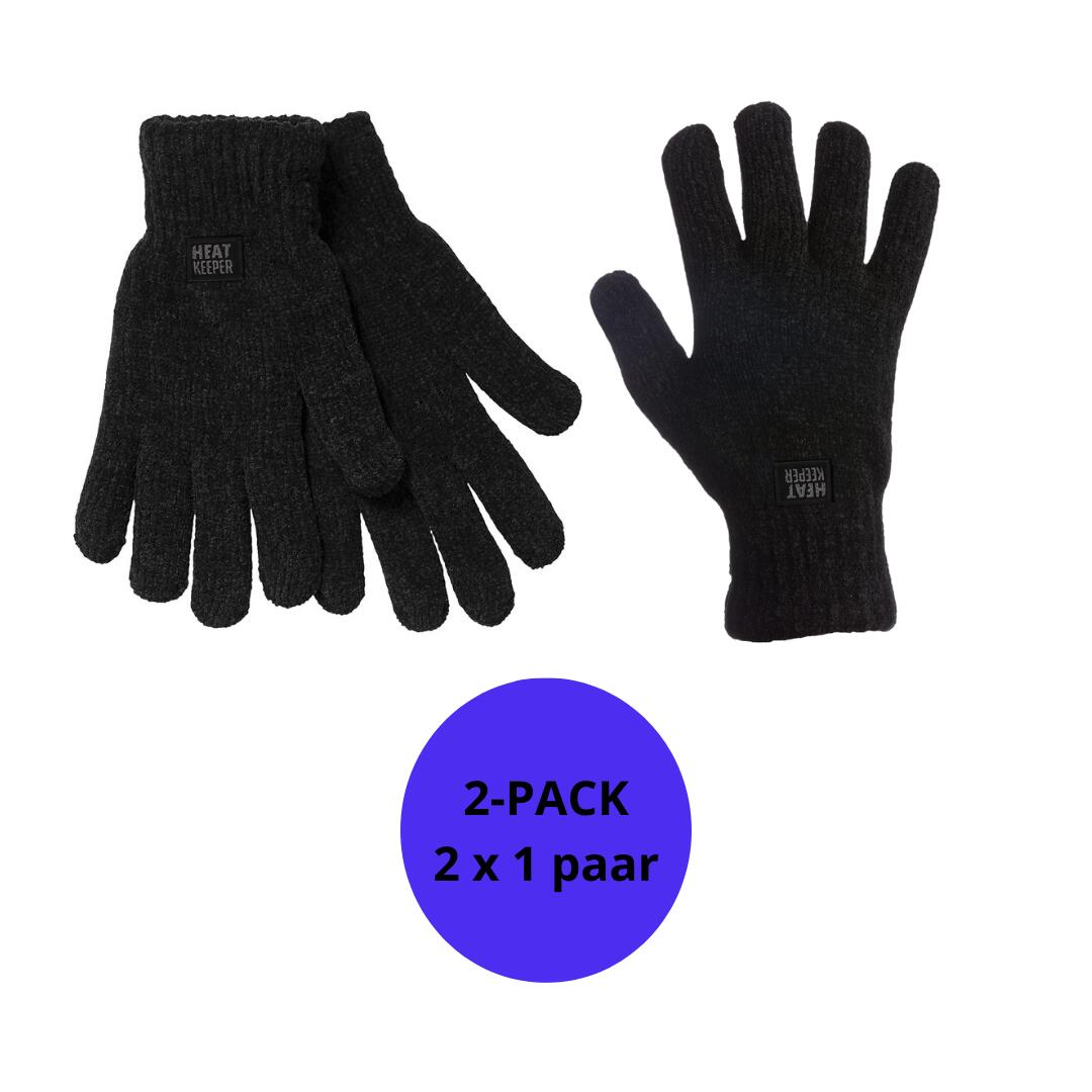 HEAT KEEPER Heatkeeper - Gebreide thermo handschoenen dames - Chenille - Zwart - 2-Paar
