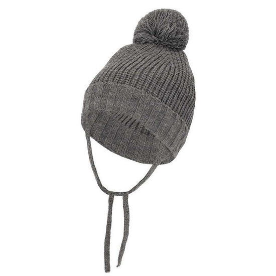 Bonnet d'hiver côtelé gris moyen avec pompon pour garçon (2 à 4 ans)