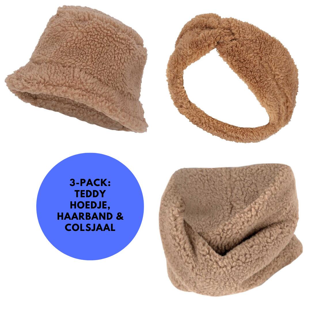 HEAT KEEPER Heatkeeper - Winterset Meisjes - Teddy Wol Fan - Zand - Haarband + Hoedje +