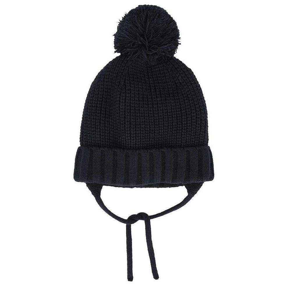 Cappello invernale da bambino a coste blu navy con pompon taglia 4-8 anni 2/3