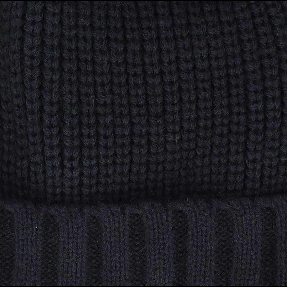 Cappello invernale da bambino a coste blu navy con pompon taglia 4-8 anni 3/3