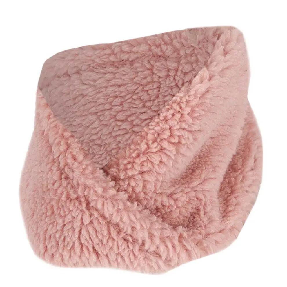 Sciarpa e cappello a scialle per bambina in lana color orsetto rosa chiaro 3/7