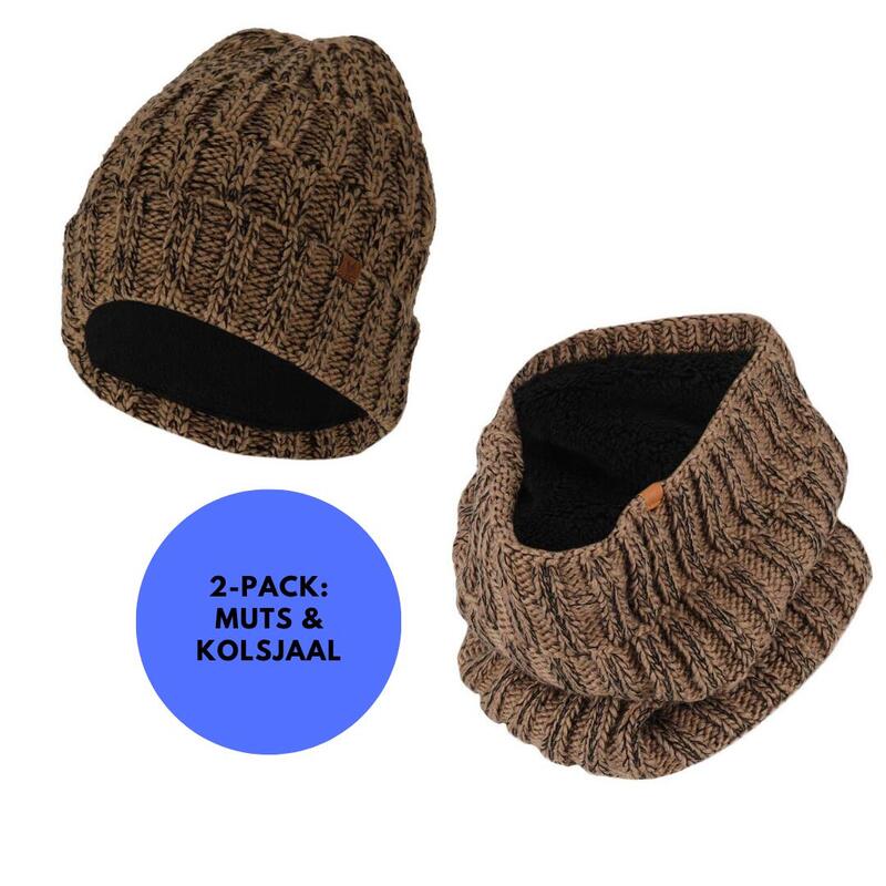 Czapka i szalik narciarski męski – Dzianinowy – Multi Taupe – rozmiar