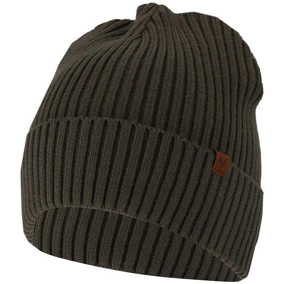 Bonnet et écharpe homme côtelés couleur kaki taille unique 2/5
