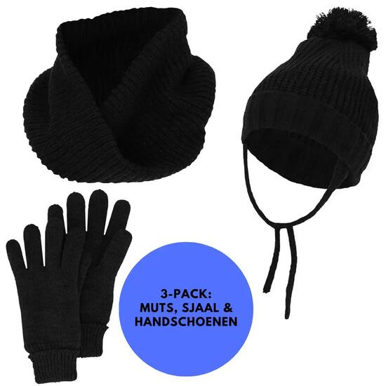 Winterset Jongens Handschoenen/Sjaal/Muts Zwart 4 t/m 8 jaar