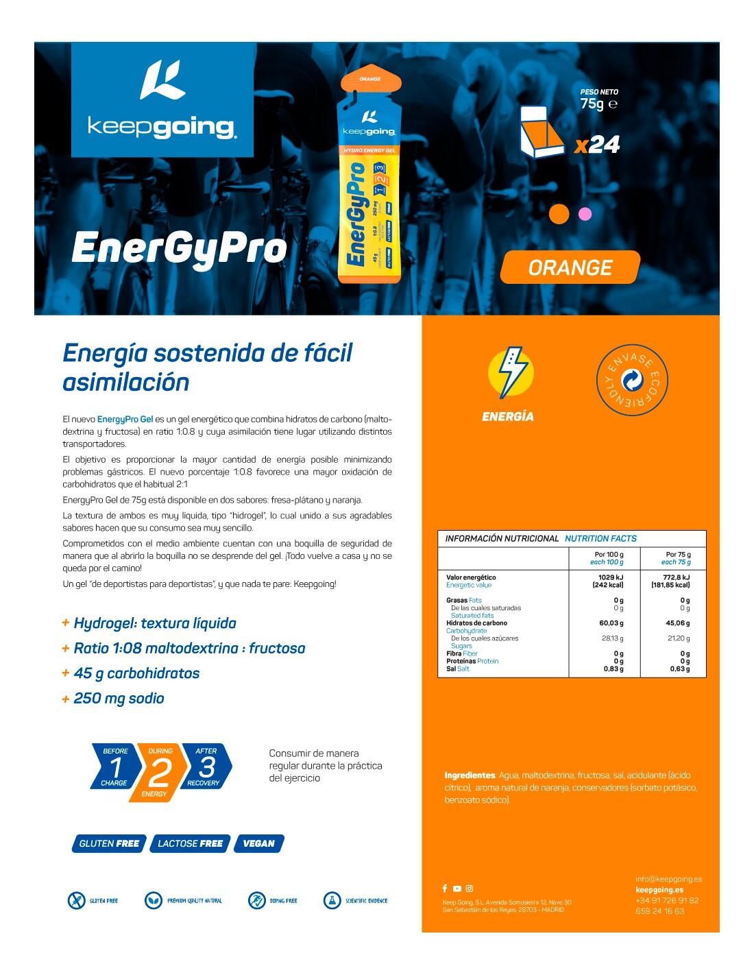Gel Energético Energía Pro "EnergyPro Gel" Sabor Naranja 1 ud x 75g 3/4