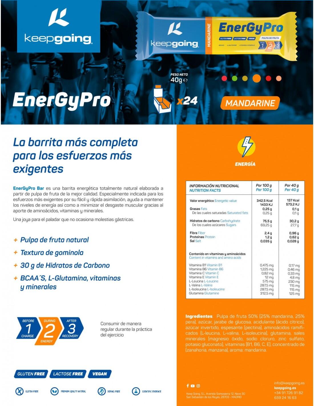 Barrita Energética Natural Energía Pro "EnergyPro Bar" de Mandarina 1x40g 6/6