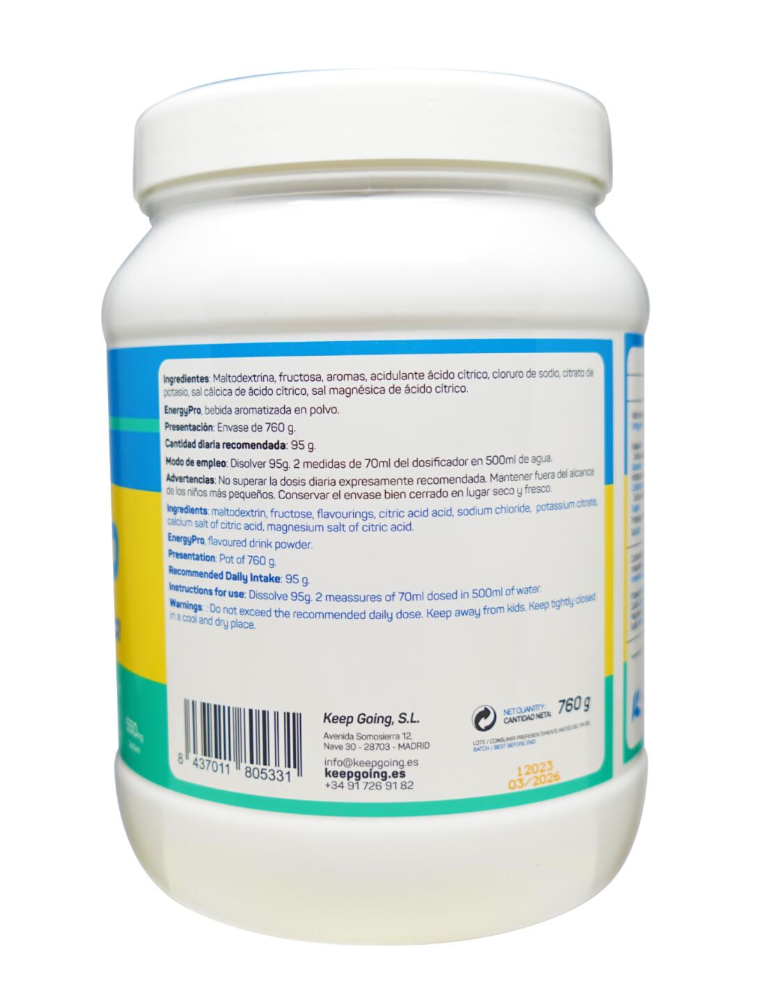 Bebida Energética en polvo Energía Pro "EnergyPro Drink" Sabor Lima-Mentol 760g 3/7