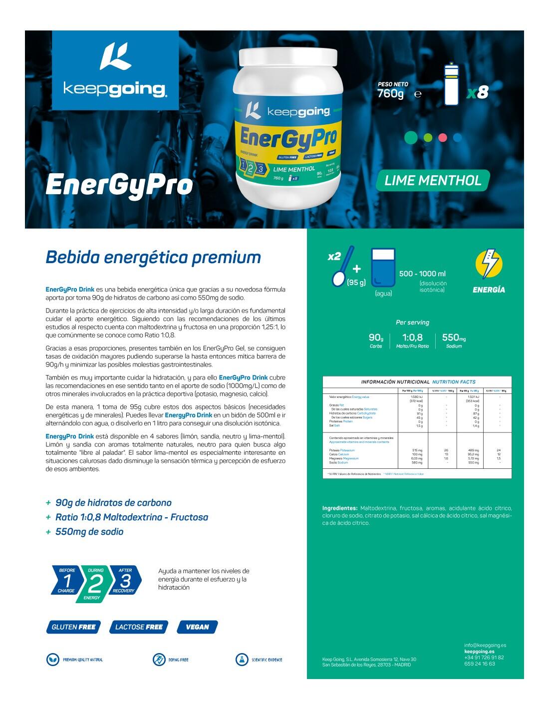 Bebida Energética en polvo Energía Pro "EnergyPro Drink" Sabor Lima-Mentol 760g 7/7