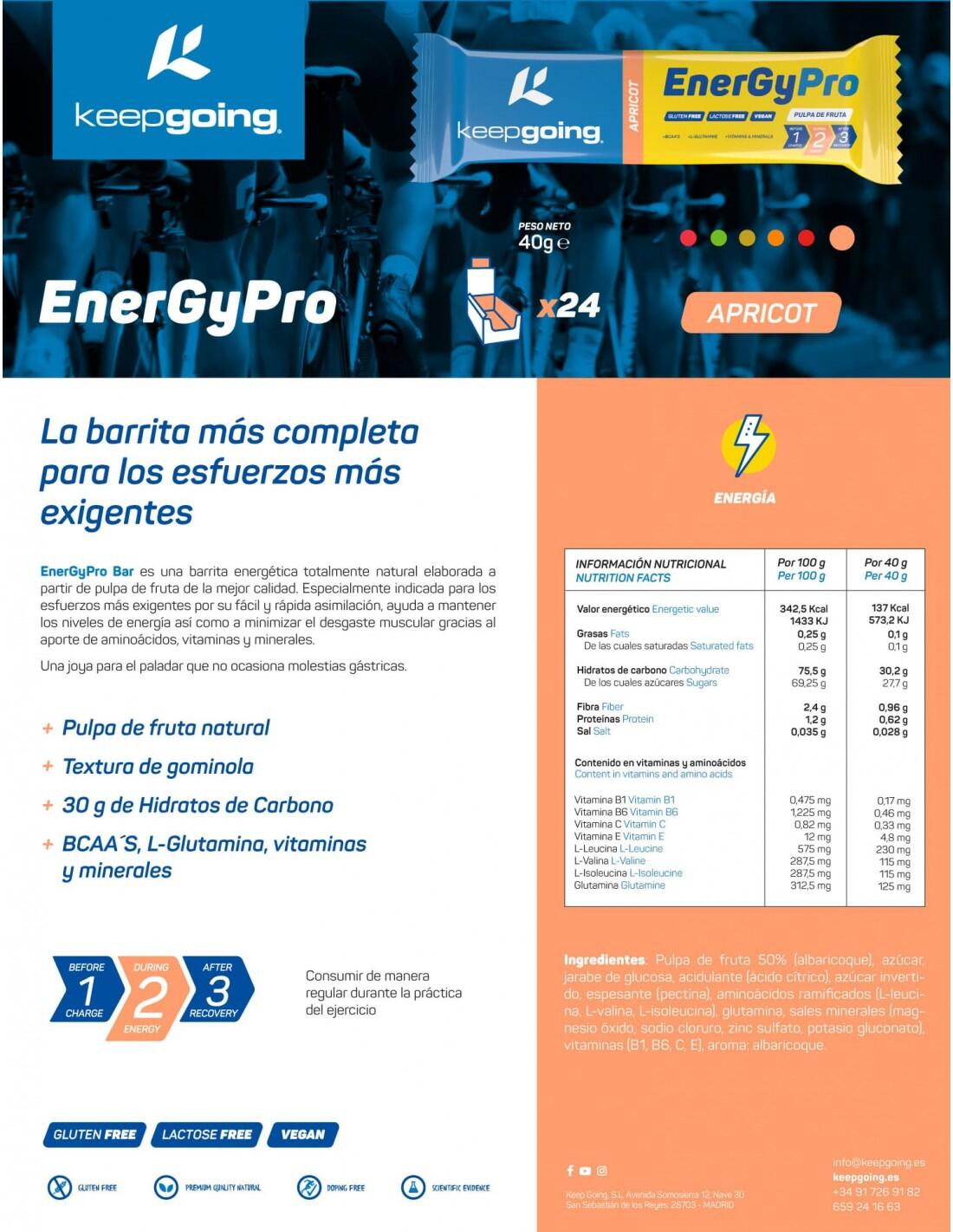 Barrita Energética Natural Energía Pro "EnergyPro Bar" de Albaricoque 1x40g 6/6