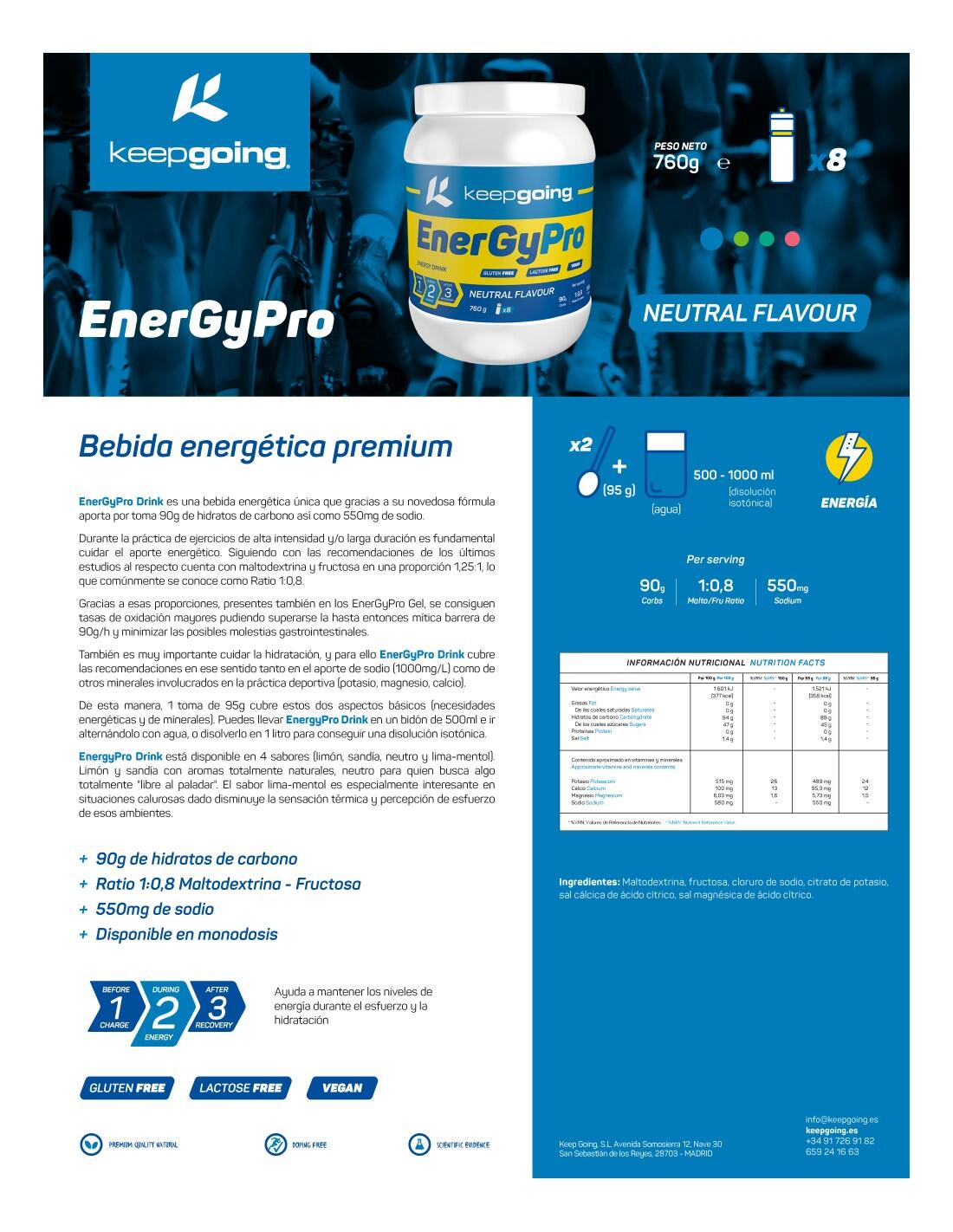 Bebida Energética en Polvo Energía Pro "EnergyPro Drink" Sabor Neutro 760g 6/7