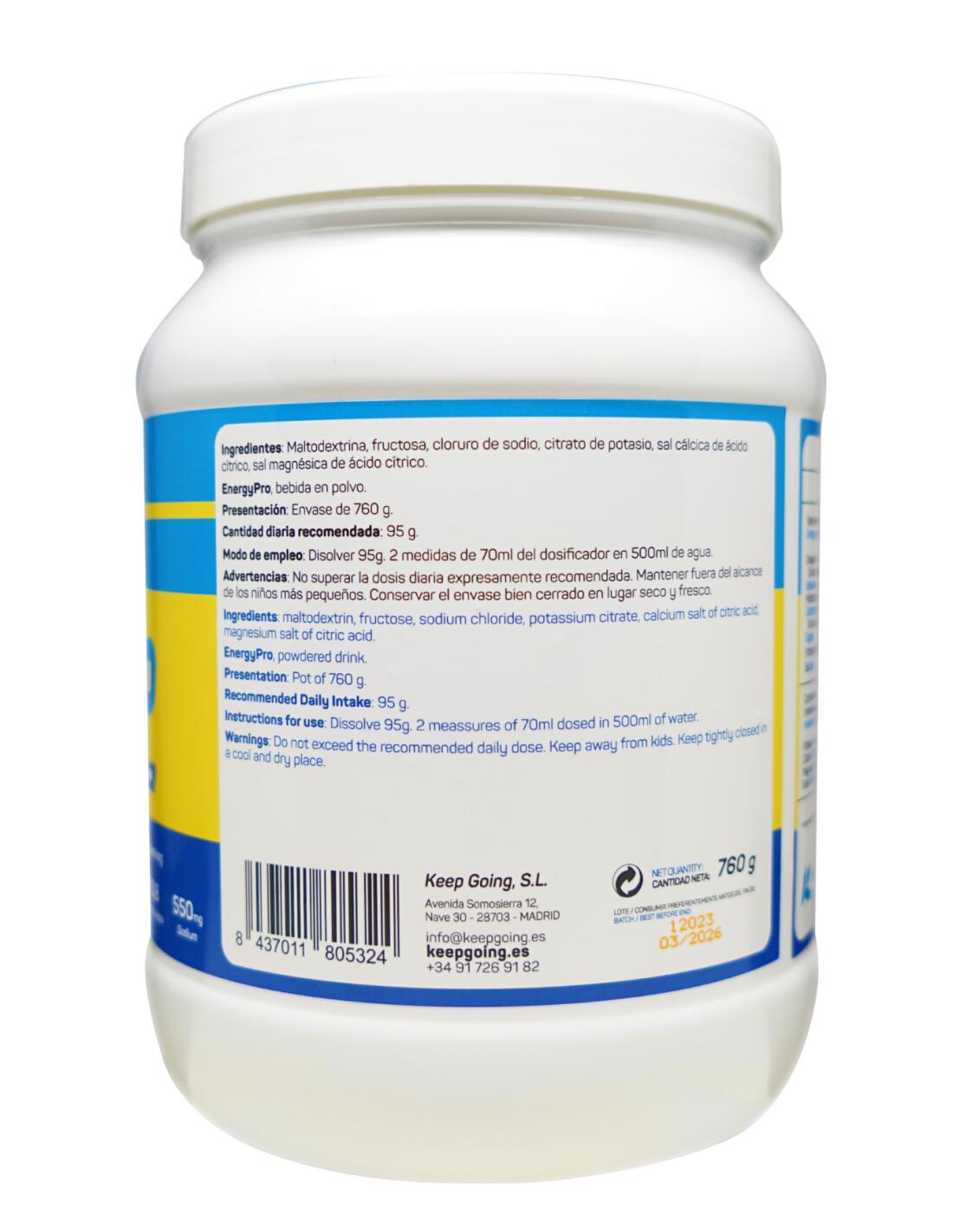 Bebida Energética en Polvo Energía Pro "EnergyPro Drink" Sabor Neutro 760g 2/7