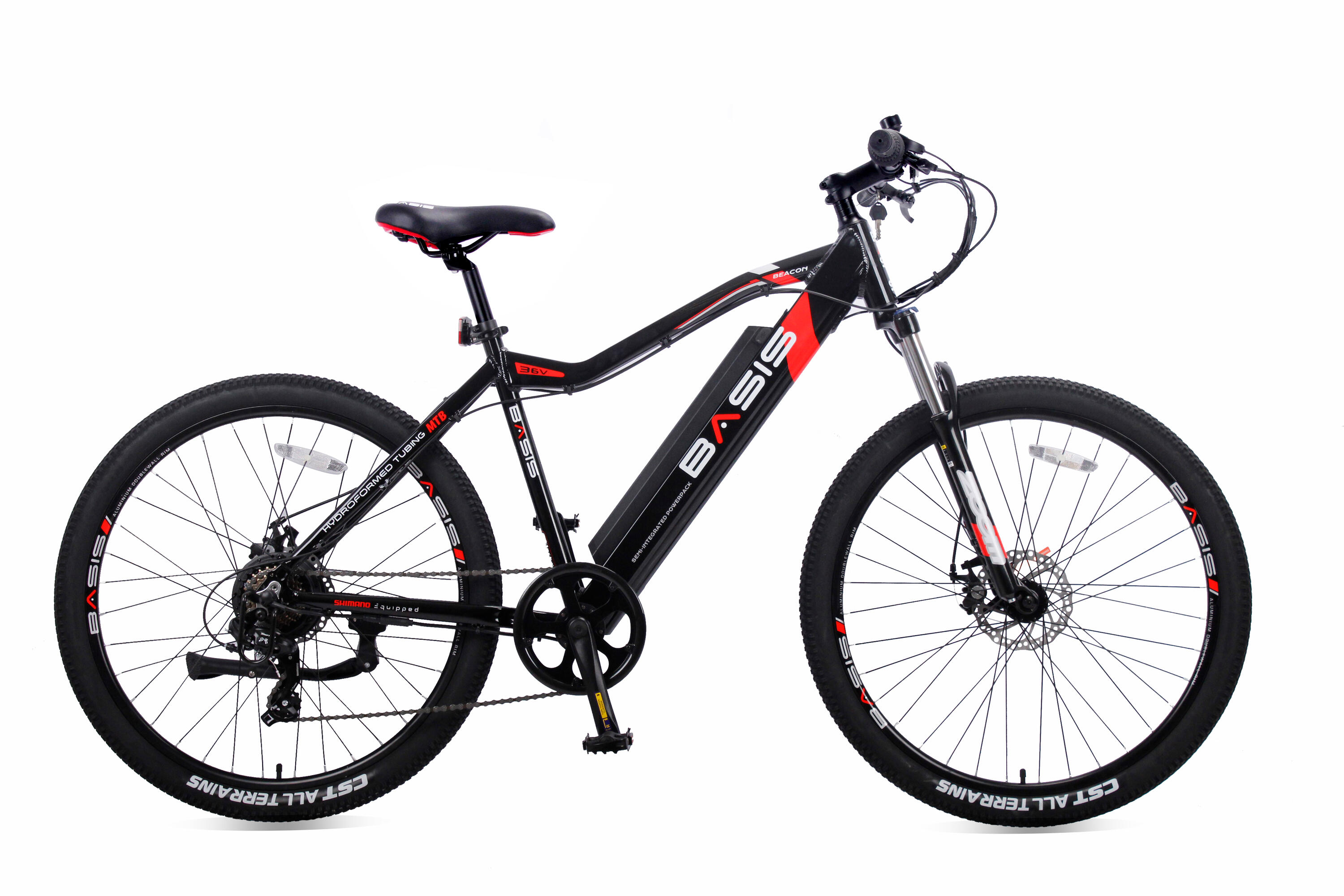 BASIS Basis Beacon Hardtail Electric Mountain bike, 8.8Ah - Black/Red