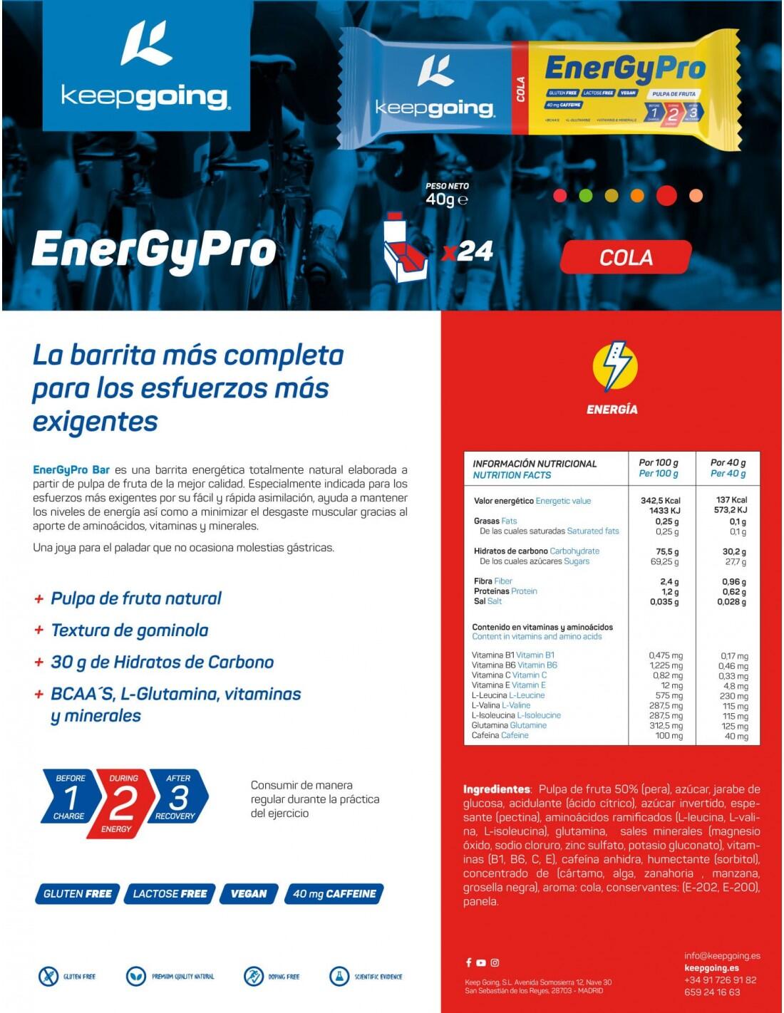 Barrita Energética Natural Energía Pro "EnergyPro Bar" de Cola 1x40g 6/6