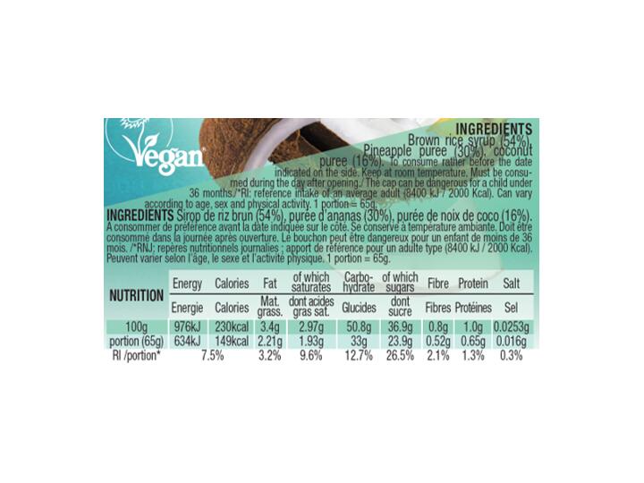 10 compotes énergétiques - bio - vegan - sans gluten - 65g - Ananas - Coco 4/6