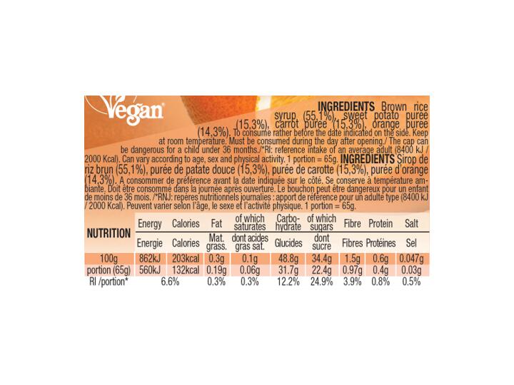 Compote énergétique - vegan - no gluten - 65g - Patate douce - Carotte - Orange 3/5