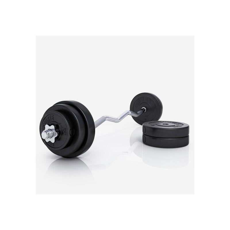 KIT HALTÈRE 35KG AVEC BARRE CURL + DISQUES PLASTIQUE | MUSCULATION | 30MM/31MM