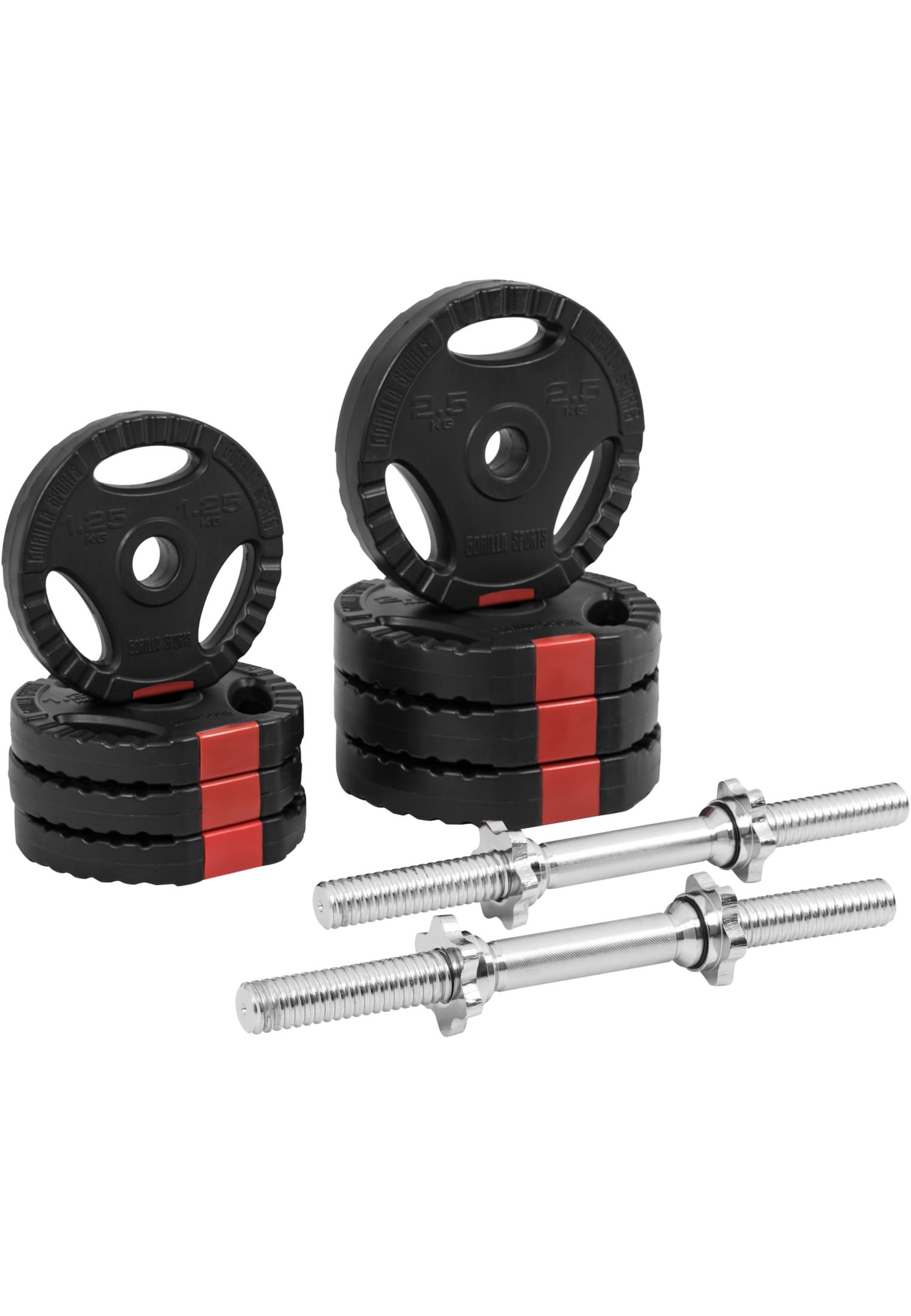 KIT HALTÈRES COURT 20KG AVEC DISQUES PLASTIQUES GRIP | MUSCULATION | 30MM/31MM 4/7