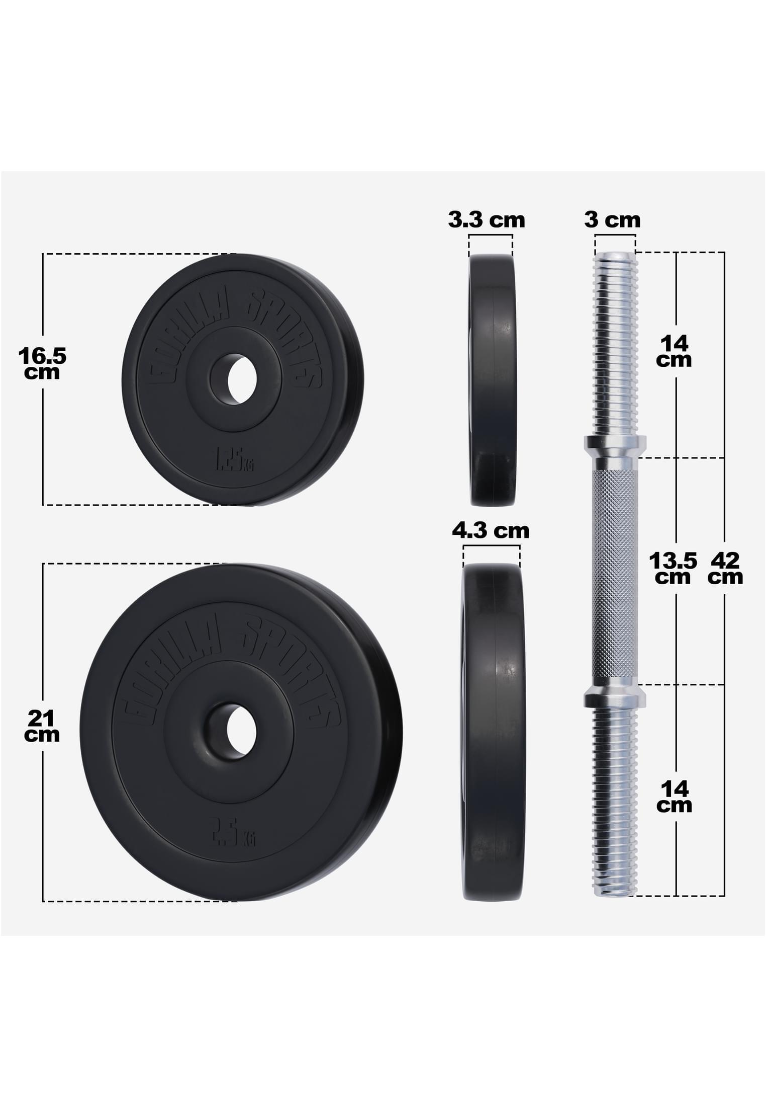 KIT HALTÈRES COURT DE 20KG AVEC DISQUES PLASTIQUE | MUSCULATION | 30MM/31MM 3/7