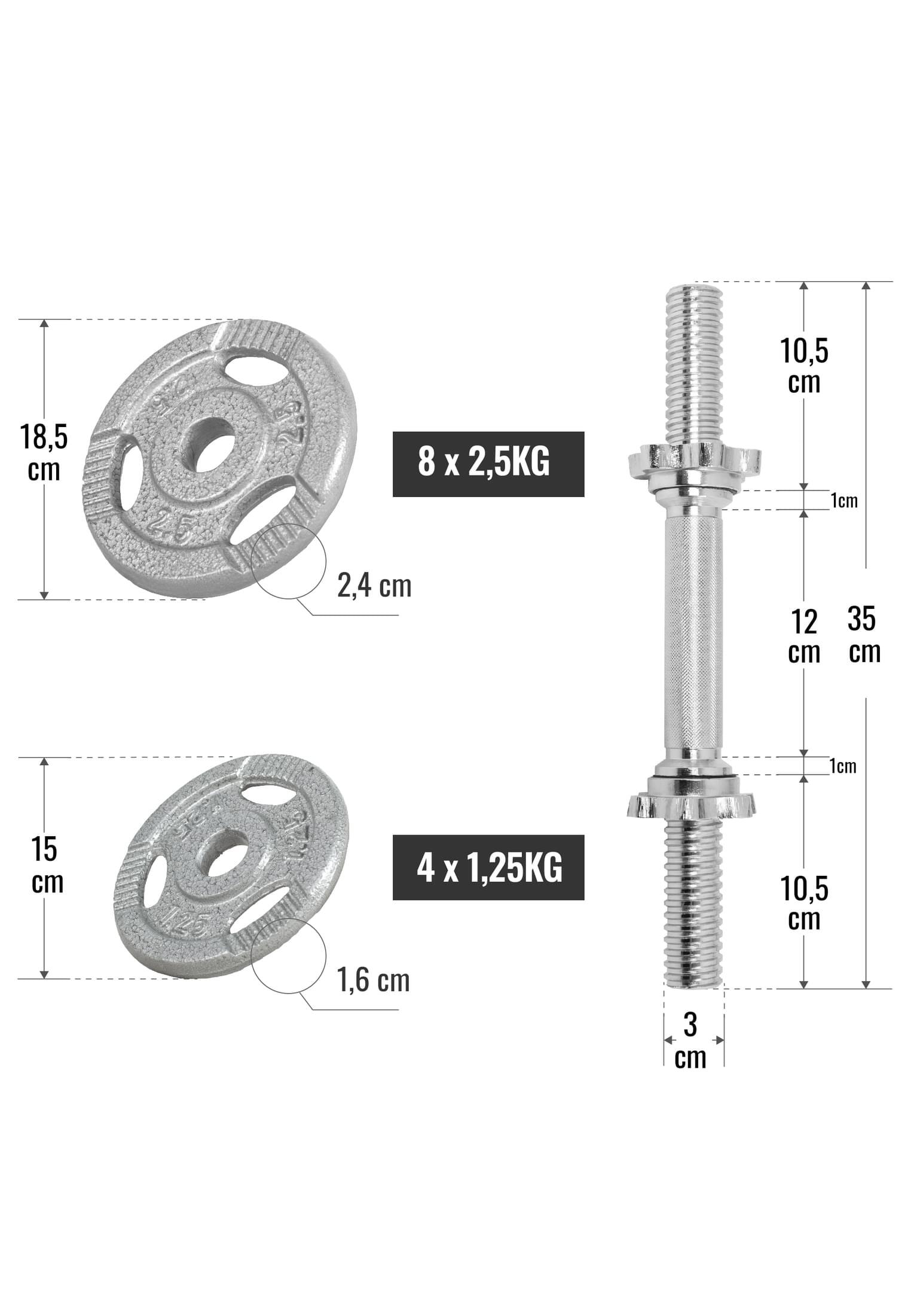 KIT HALTÈRES COURTS 30 KG DISQUES EN FONTE AVEC POIGNÉES | MUSCULATION | 30MM/31 6/7