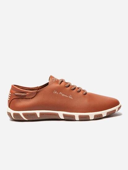 Chaussures - Sport - Femme - Baskets en cuir, lacets - JAZARU - Pecan