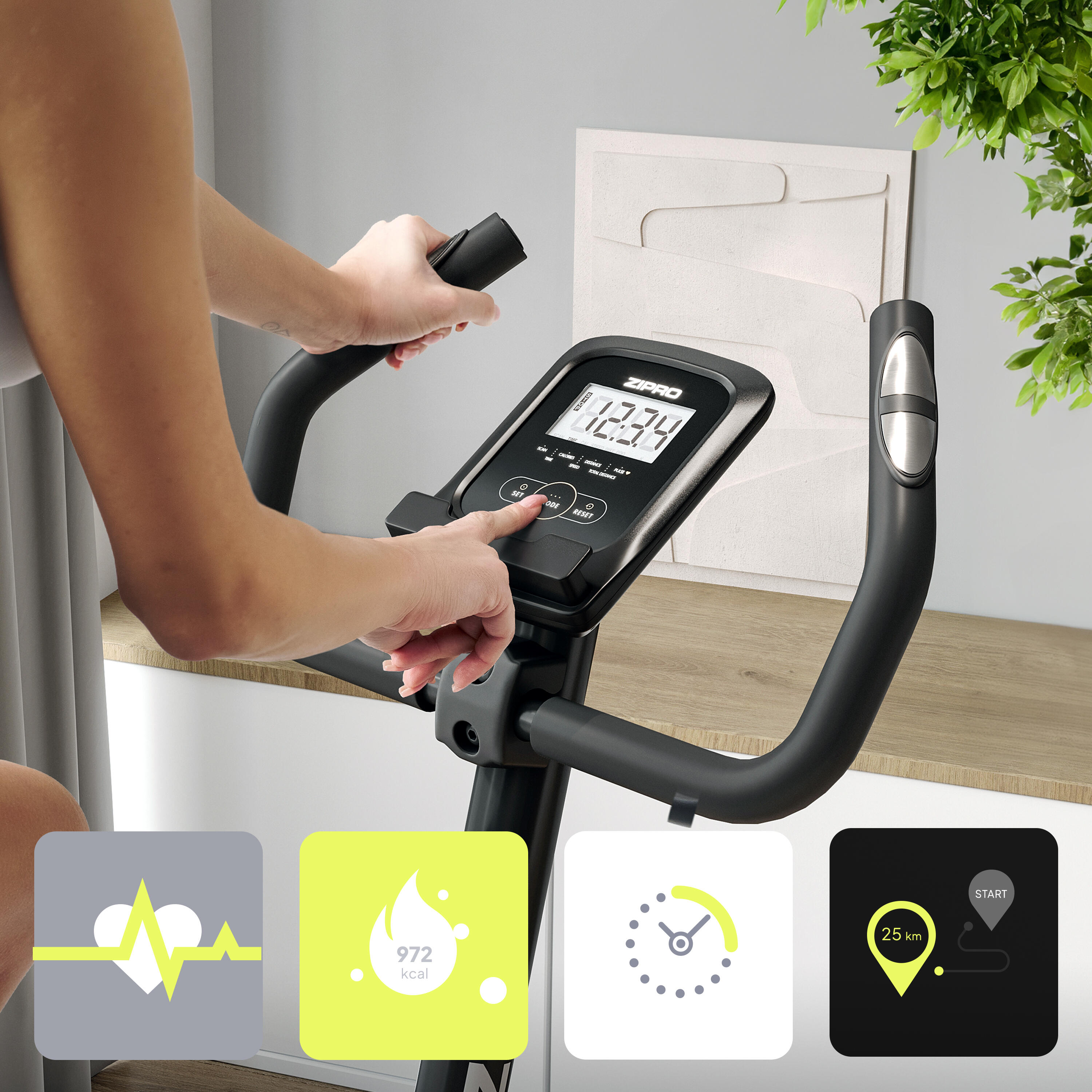 Hometrainer Zipro One S magnetische 8 weerstandsniveaus voor fitness en cardio 4/8