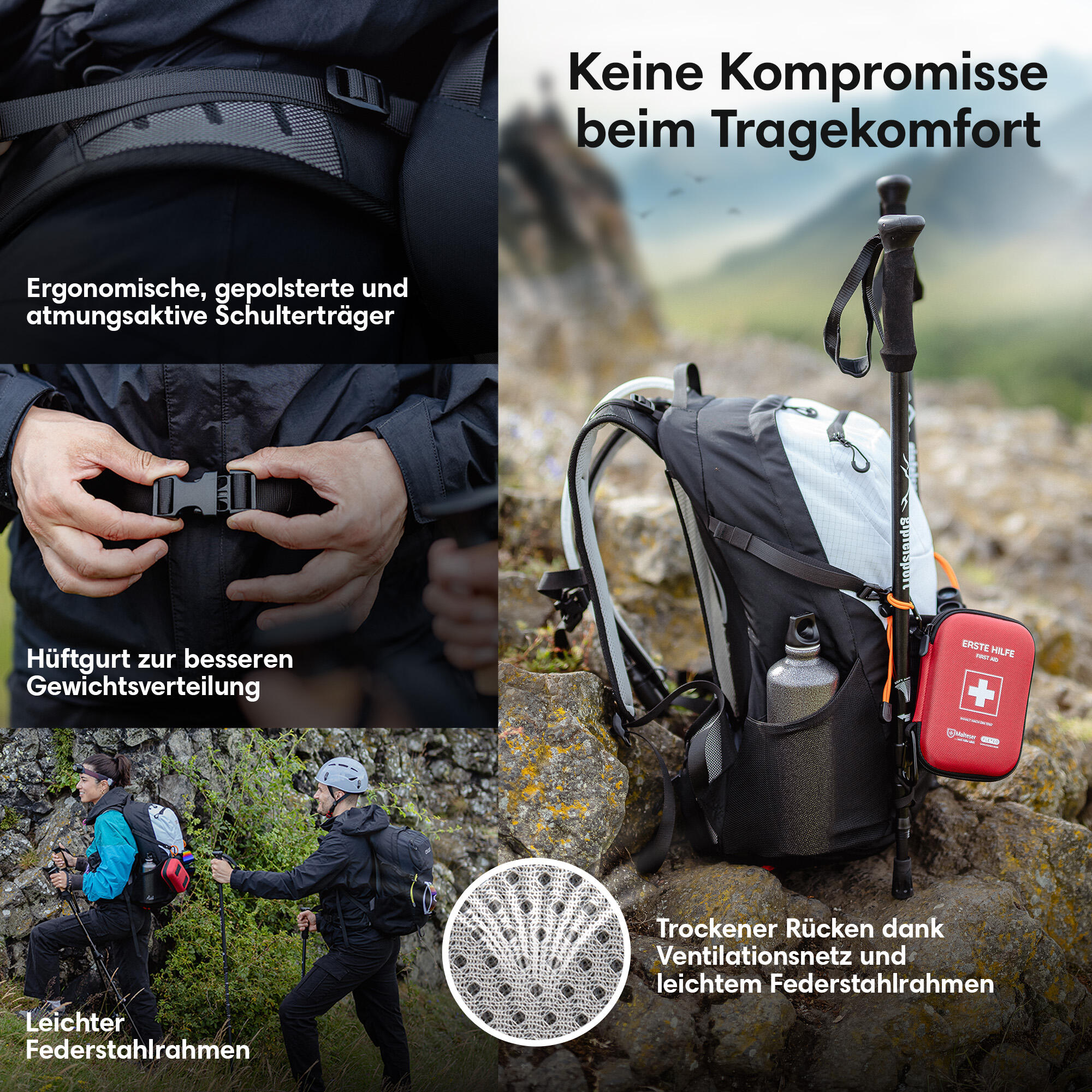 Wandelrugzak met regenhoes - Lichtgewicht uniseks trekkingrugzak | 23L Wit 3/7