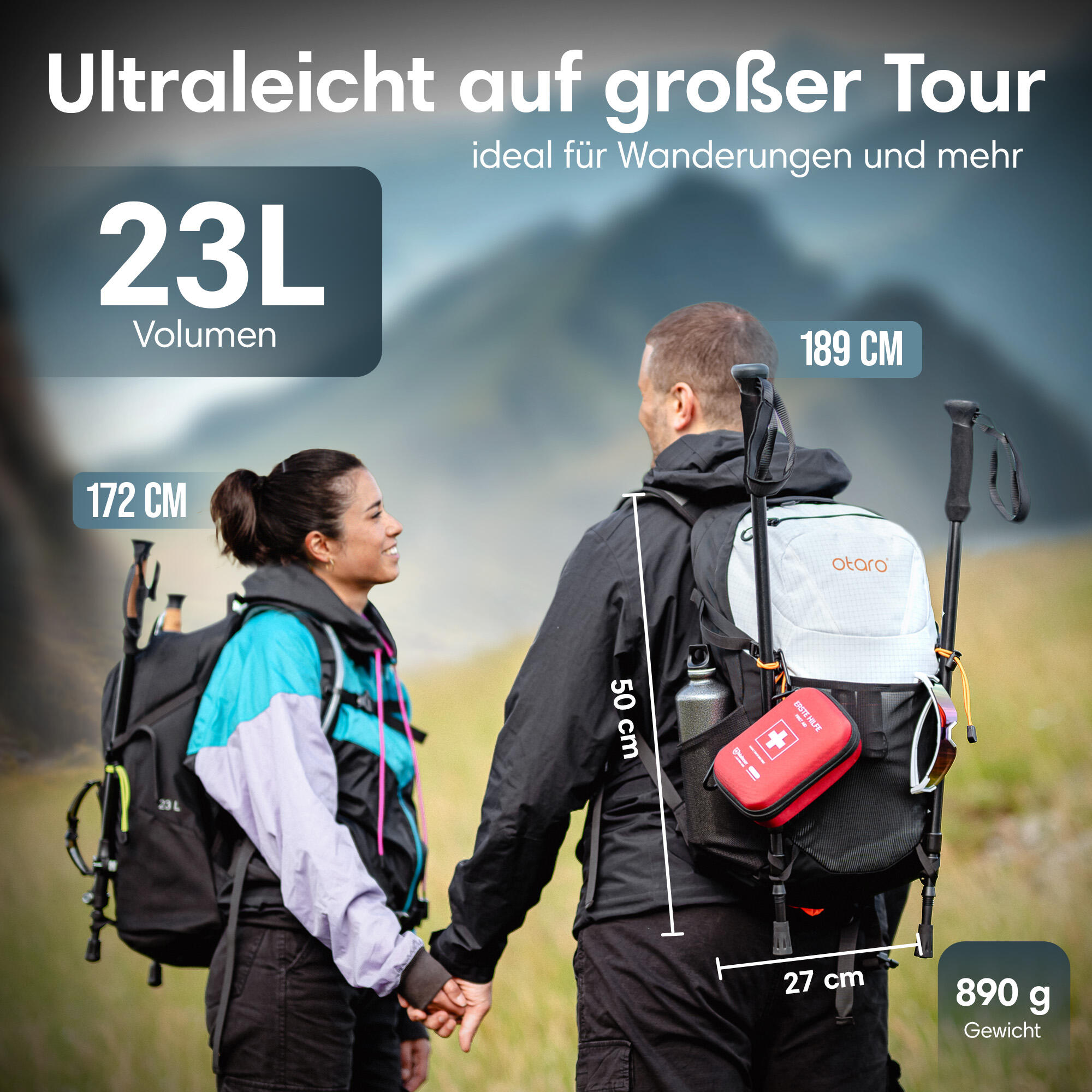 Wandelrugzak met regenhoes - Lichtgewicht uniseks trekkingrugzak | 23L Wit 2/7