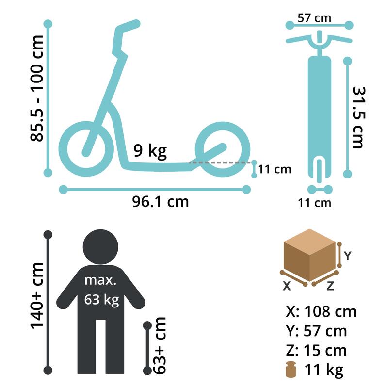 Trottinette grandes roues 16", pour enfants de 8 ans, pneus gonflables, NewGen
