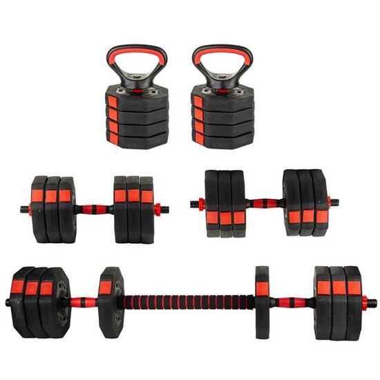 Zestaw do treningu siłowego 4w1 Enero Fit Hantla Kettlebell Sztanga Pompki