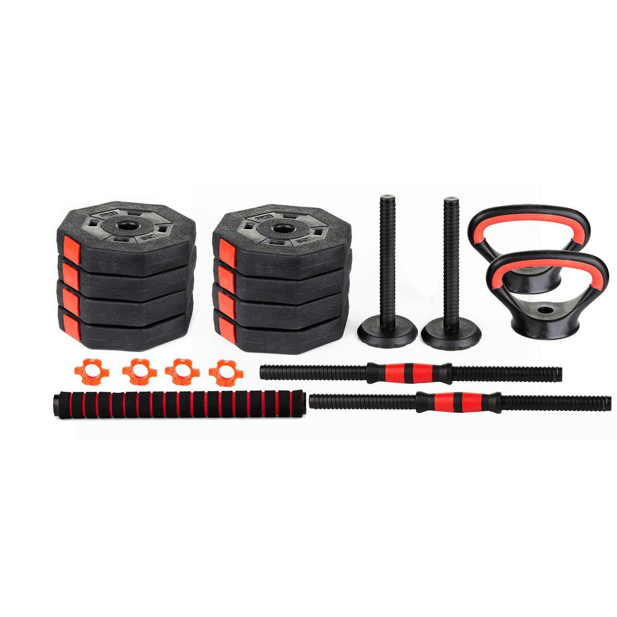 Zestaw do treningu siłowego 4w1 Enero Fit Hantla Kettlebell Sztanga Pompki 4/7