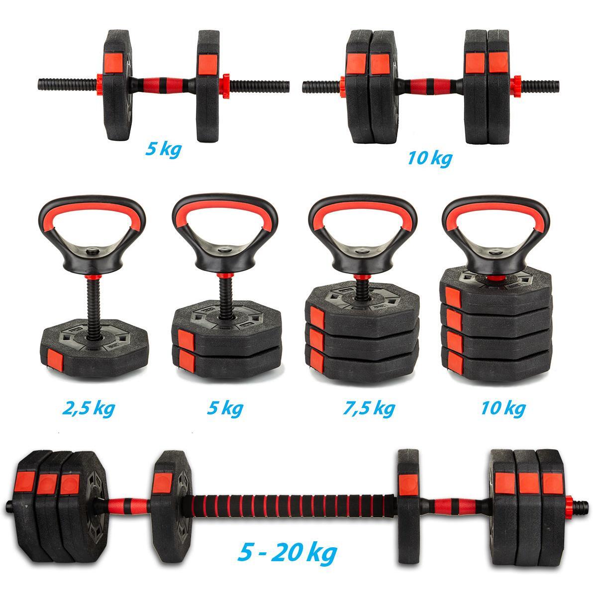 Zestaw do treningu siłowego 4w1 Enero Fit Hantla Kettlebell Sztanga Pompki 6/7