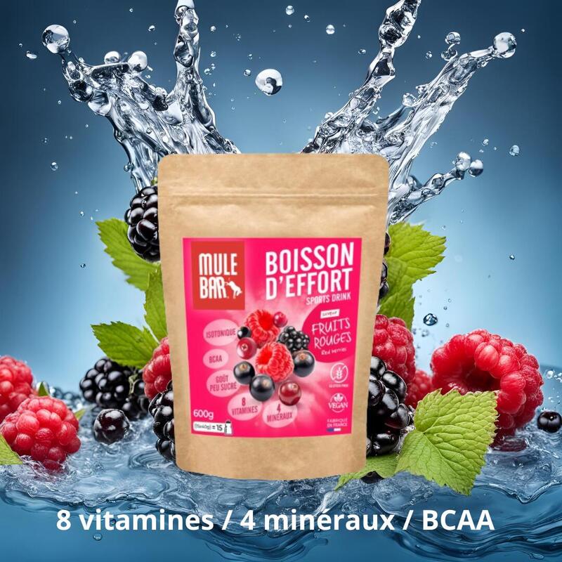 Boisson énergétique de l'effort - isotonique - Mulebar - Fruits rouges - 600g