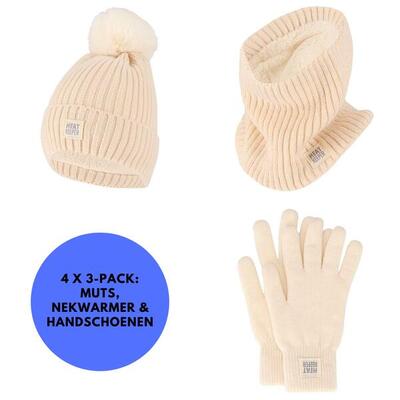 Thermoset dames - handschoenen/muts/nekwarmer - offwhite - 4x set