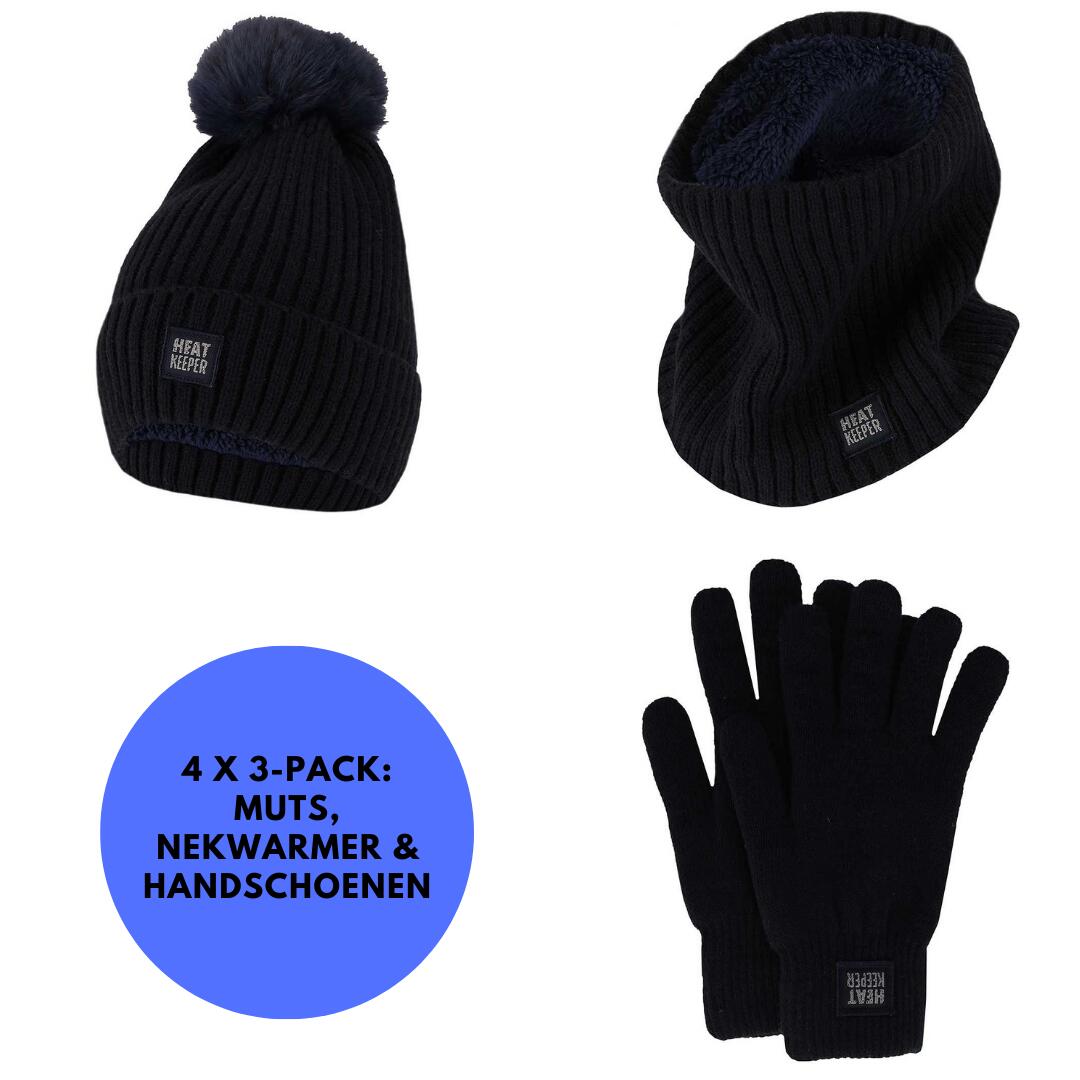 HEAT KEEPER Thermoset dames - Handschoenen/Muts/Nekwarmer - Navy - 4x Set