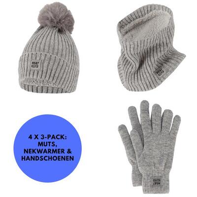 Thermoset dames - handschoenen/muts/nekwarmer - grijs - 4x set