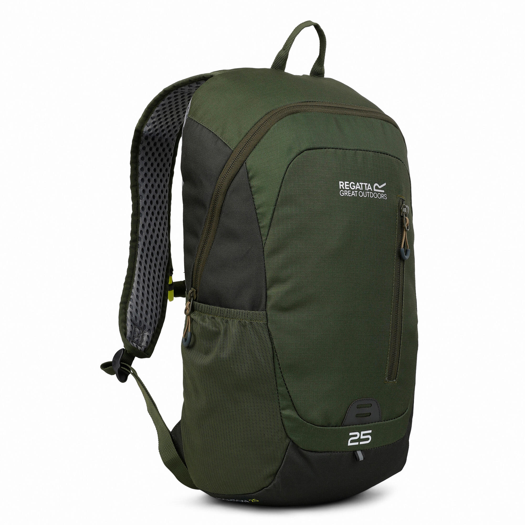 Rucksack "Highton V2", 25L Damen und Herren Dunkel-Khaki/Vierblättriges 3/4