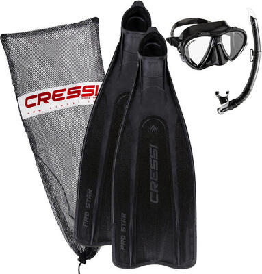 Set Pinne Maschera Snorkel per Immersioni Apnea e Snorkeling Cressi PRO STAR BAG