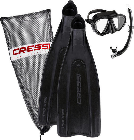 Ensemble Palmes, Masque et Tuba pour la Plongée et l'Apnée Cressi PRO STAR BAG