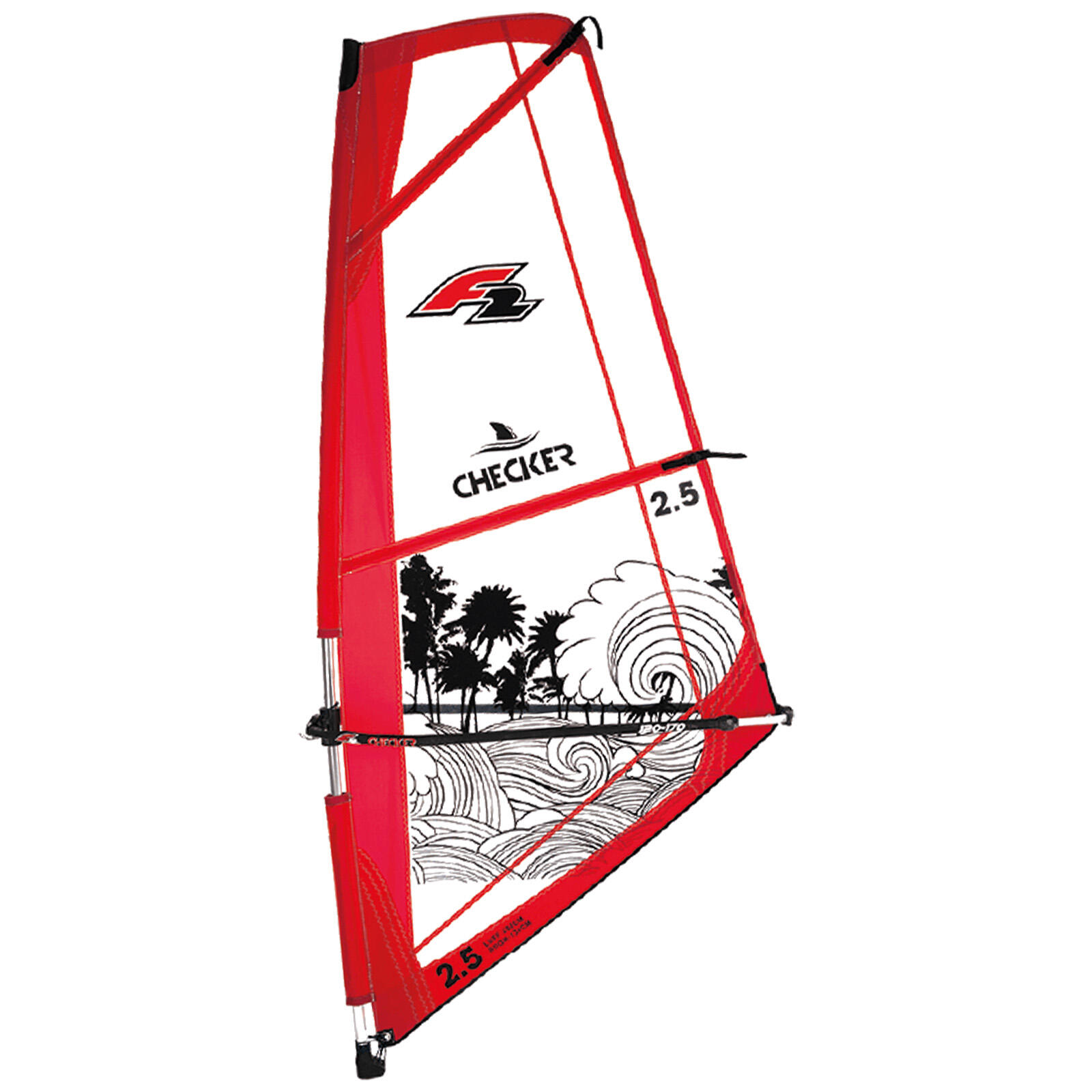 F2 F2  Windsurf Segel Checker Kid Komplett Rigg  5,5 qm Rot 2024/25